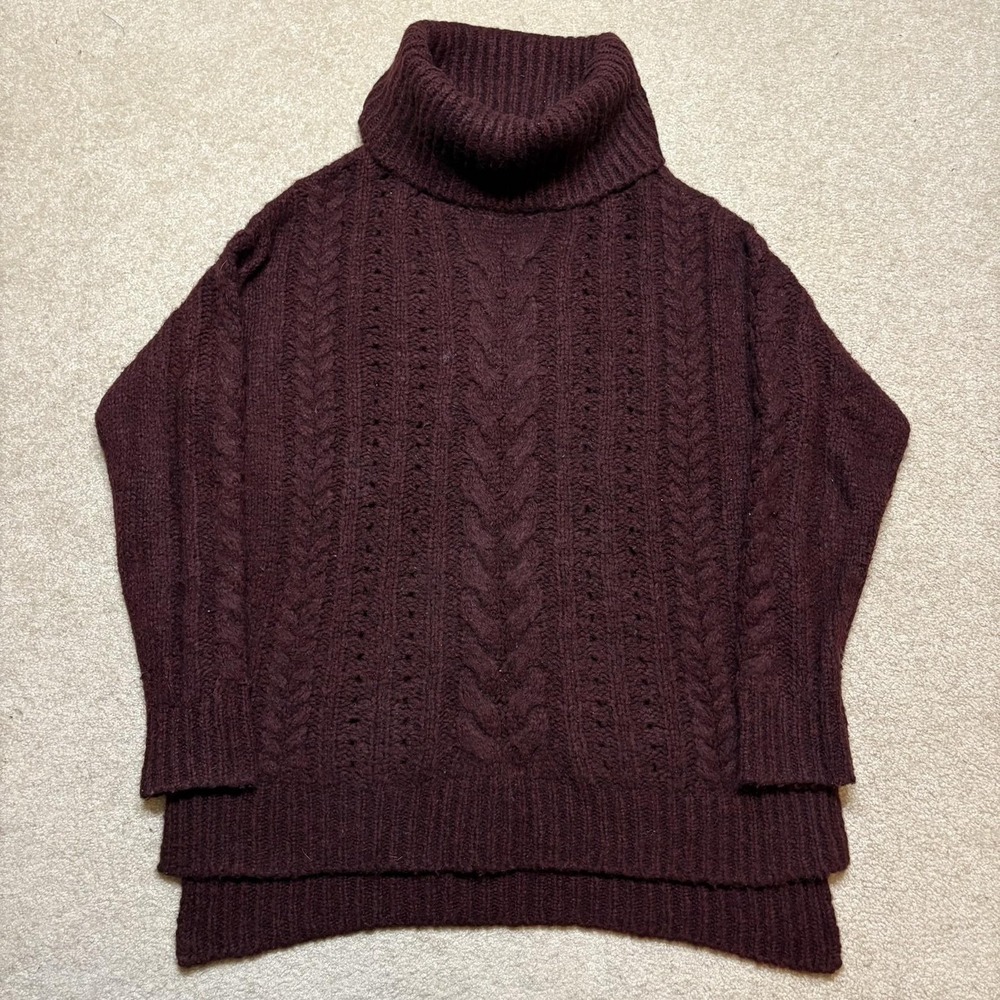 SmartWool‎ Sweater Womens Large Burgundy Chunky Cable Knit Turtleneck Pullover
